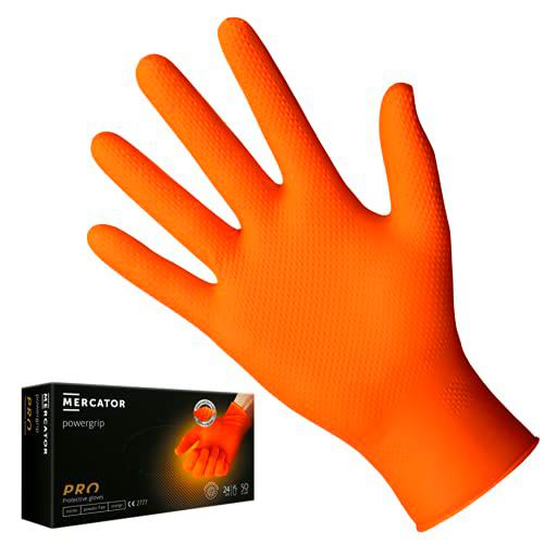 Guantes de nitrilo Mercator PowerGrip naranja, guantes desechables sin polvo