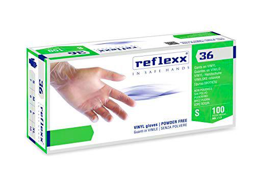 Reflexx - Guantes de vinilo con polvos R36, L, transparente, 100