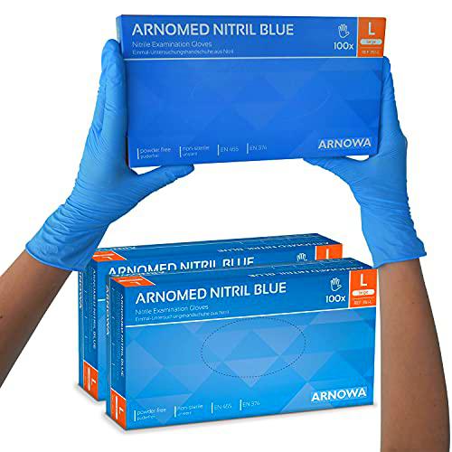 Juego de 2 guantes de nitrilo sin polvo y sin látex azules desechables talla L 100 unidades/caja Guantes desechables ARNOMED en gr. S M L XL