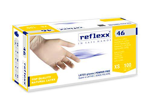 Reflexx - Guantes de látex R46 - Sin polvo, S, ámbar, 100