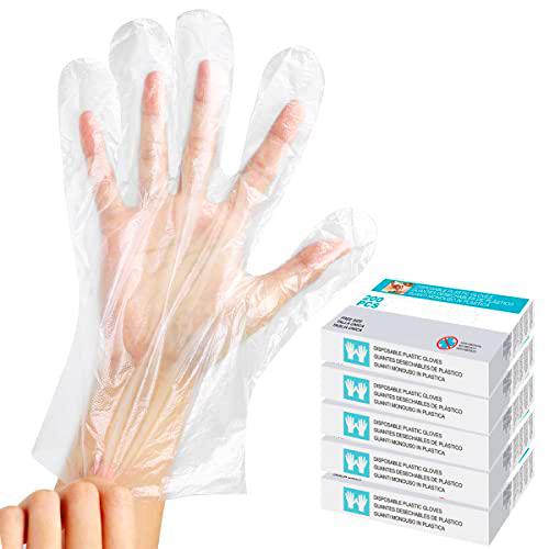 si 5 Cajas de 200 pcs Guantes Desechables de Plástico Transparente de Polietileno