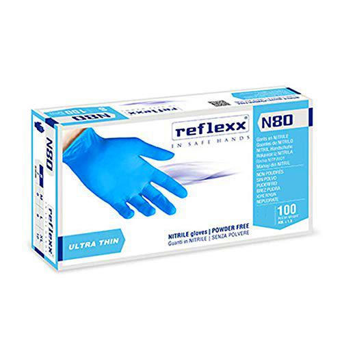 Reflexx N80B - 100 guantes de nitrilo desechables, sin polvo y sin látex