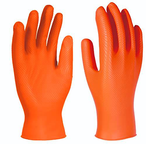 3L Internacional Caja de 50 Unidades Guantes Desechables de nitrilo Texturizado Libre de Polvo, Naranja, 0