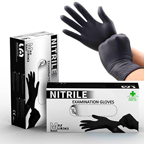 MED PACK Guantes Nitrilo desechables, negros, sin látex