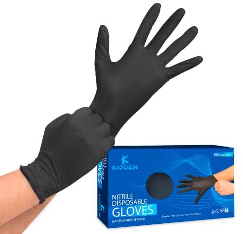 KIODEN - Lote de 100 guantes desechables de nitrilo negro