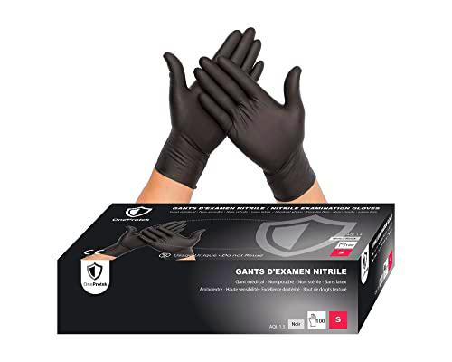 OneProtek - Guantes nitrilo desechables Talla S - 2x 100 PCS/Caja, Negro