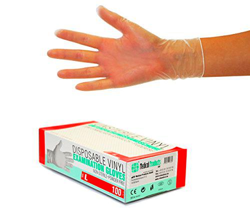 Guantes de vinilo 1000 pcs 10 cajas (L, Transparente)