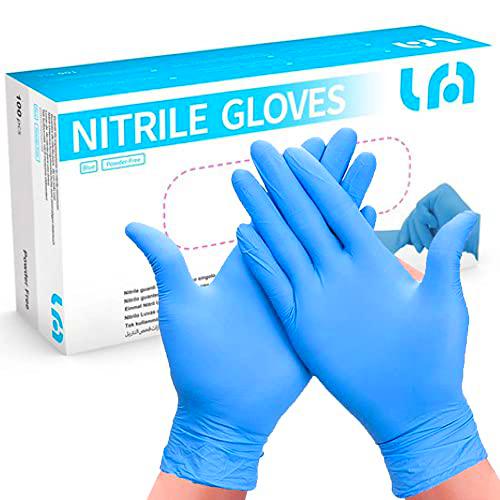 100 Piezas de guantes desechables de nitrilo azul con acabado exterior microrrugoso