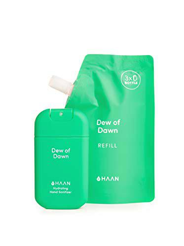 HAAN Desinfectante de Manos | DISPENSADOR en Spray (30 ml) + BOLSA DE RECARGA (100 ml) | Desinfectante Hidratante con Aloe Vera | Antiséptico | Aroma Dew of Dawn