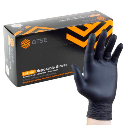 GTSE Caja de 100 guantes de nitrilo negro, tamaño extra grande (XL)