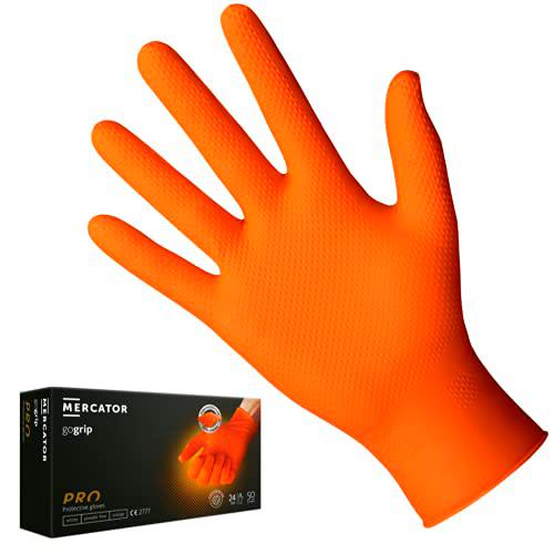 &lt;b&gt;Guantes de nitrilo naranjas GoGrip, talla: XL - 50 unidades