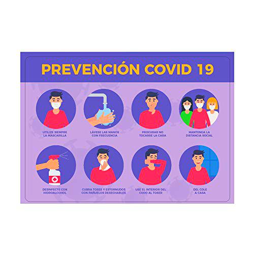 Vinilo adhesivo, Prevención Covid-19, 100x70cm, Cartel Bienvenida