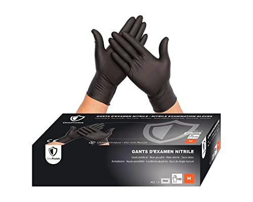 OneProtek - Guantes nitrilo desechables Talla M - 100 PCS/Caja, Negro