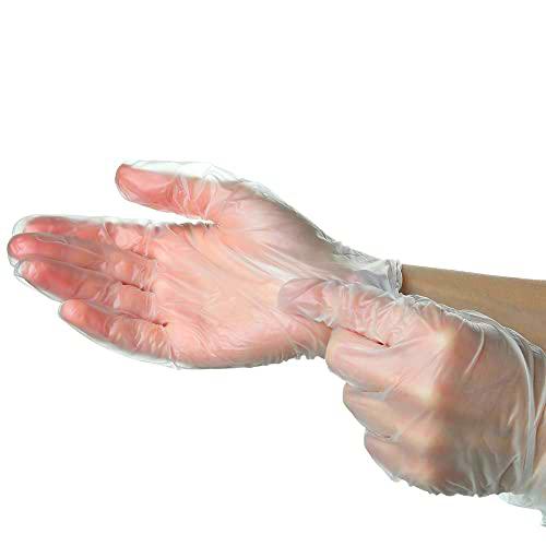 Protex Guantes de vinilo sin polvo, paquete de 100 guantes transparentes (modelo: EP05)