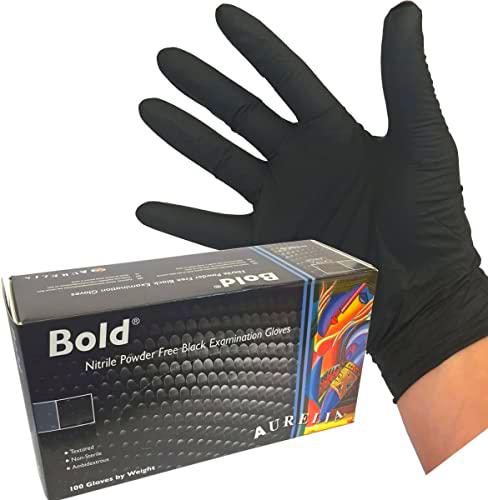 (100 GUANTES) Guantes desechables de nitrilo negro resistente AQL 1.5