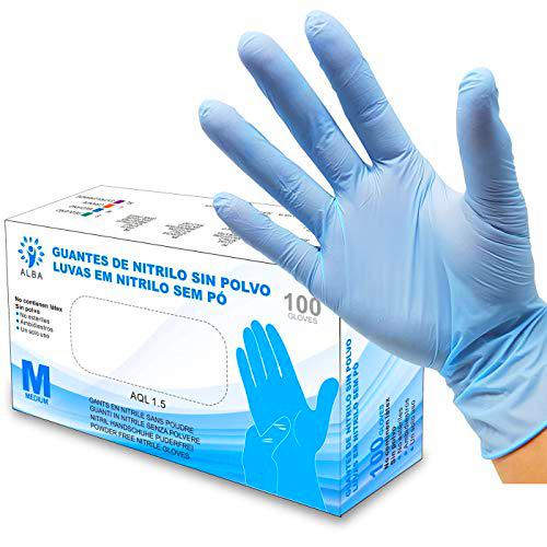 Guantes de Nitrilo Sin Polvo - Talla M - AQL 1.5 Guantes Desechables Ambidiestros Reciclables