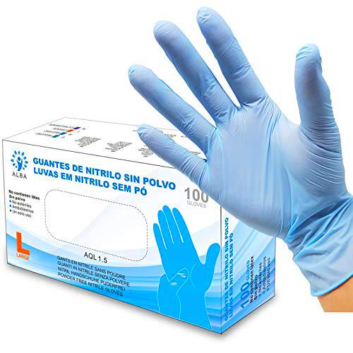 Guantes de Nitrilo Sin Polvo - Talla L - AQL 1.5 Guantes Desechables Ambidiestros Reciclables