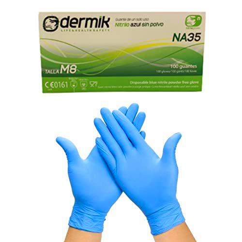 Dermik Guantes de Nitrilo Desechables Azul sin Polvo para Limpieza