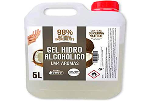 ENJOY COSMETICS | Gel Hidroalcohólico | Aroma Suave a Coco | 70% Alcohol | Con Glicerina Natural | Para el Cuidado de la Piel | 98% Ingredientes Naturales | Ideal para Casa y Comercios | 5000 ml