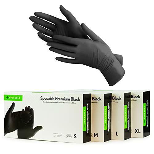 SPOSABLE Guantes desechables negros, guantes de nitrilo resistentes en S