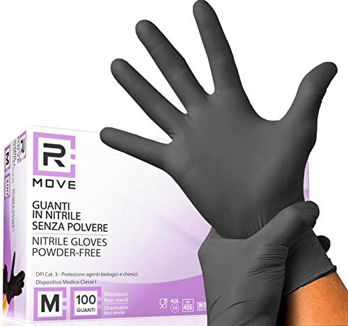 100 guantes de nitrilo M negros sin polvo, sin látex