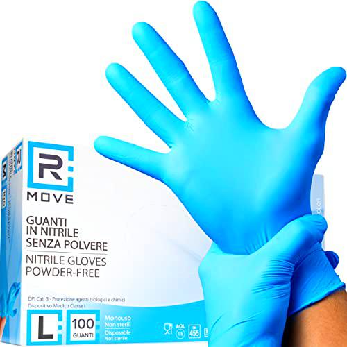 100 guantes de nitrilo L sin polvo, sin látex, hipoalergénicos