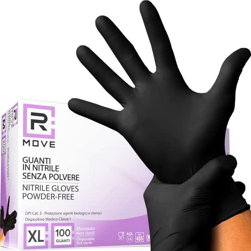 100 guantes de nitrilo XL negros sin polvo, sin látex