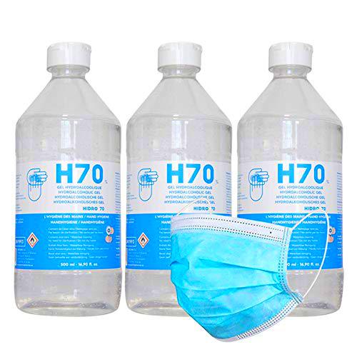 Gel Hidroalcohólico Higienizante manos 3 x 500 ml. 70% Alcohol Aloe Vera + Regalo Facial