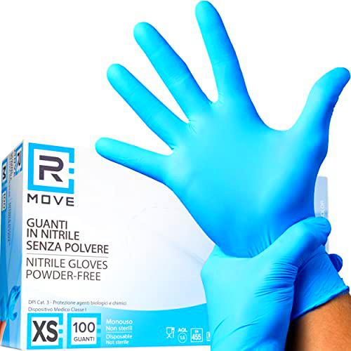 R MOVE 100 guantes de Nitrilo XS sin polvo, sin látex