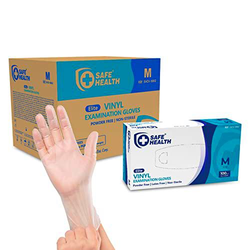 Safe Health Guantes de examen desechables de vinilo transparente