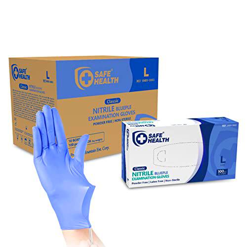 Safe Health Guantes de examen de Nitrilo Azul-Púrpura Talla L | Lote de 1000 guantes | Sin polvo látex | Doido texturizado Desechables | Alimentos Tattoo Cuidado Médico Limpieza | 3,5 Mil