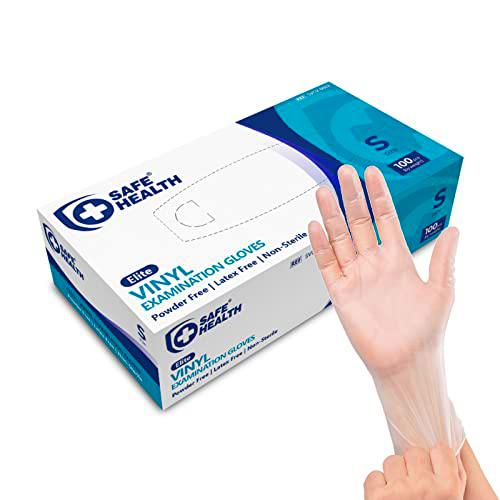 Safe Health Guantes de examen desechables de vinilo transparente