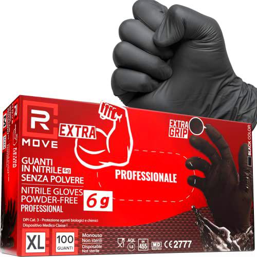 100 guantes de nitrilo XL negros extra resistentes 6 g