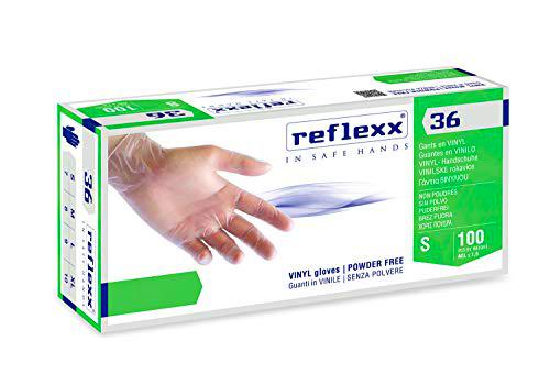 Reflexx - Guantes de vinilo con polvos R36, XL, transparente, 100