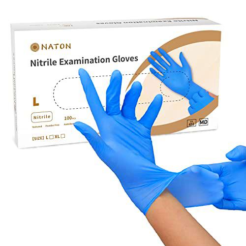 NATON Guantes desechables de nitrilo multiusos, sin polvo