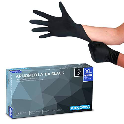 ARNOMED Guantes desechables de látex XL, negro, sin polvo