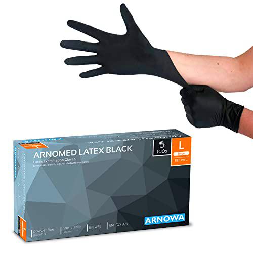 ARNOMED Guantes desechables de látex L, negro, sin polvo