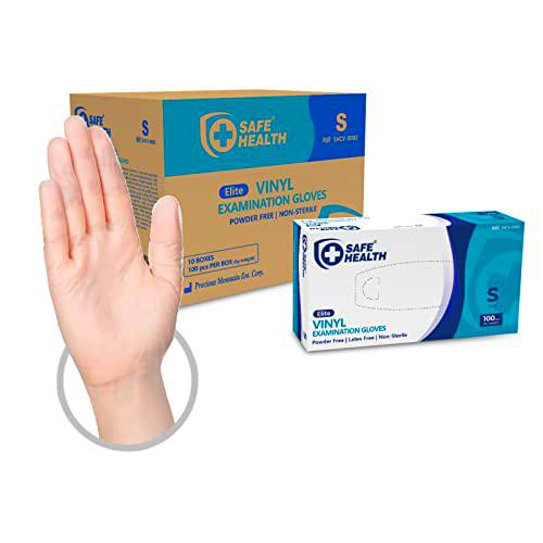 Safe Health Guantes Desechables de examen de Vinilo Transparente-Talla S | 1000 unidades | Sin polvo Sin látex | Certificado CE | Limpieza-Atención médica-Alimentación | 3 Mil