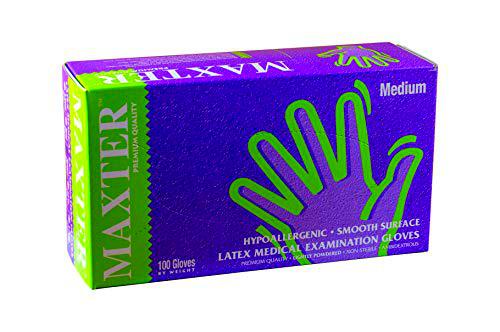 Maxter Guantes desechables de látex en polvo, 100 unidades, talla M