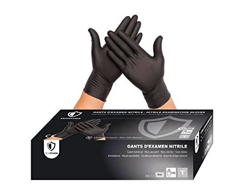 OneProtek Guantes desechables de nitrilo negro - Caja de 100 guantes de nitrilo