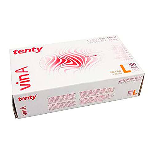 Tenty Vina - Guantes desechables de vinilo, sin polvo, talla L