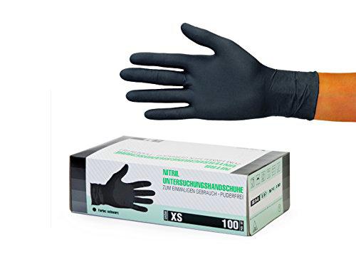 Guantes de nitrile, 100 pcs caja (XS, Negro), guantes de examen desechables libres de látex