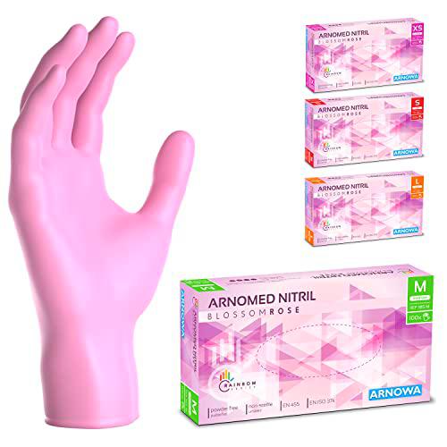 ARNOMED Guantes desechables de nitrilo M, rosa, sin látex