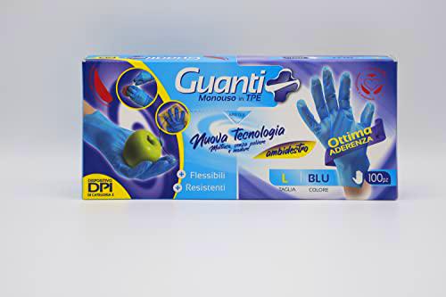 SETABLU Guantes desechables TPE | Multiusos sin polvo y sin olor | Dispositivo DPI de categoría I (L, Azul)