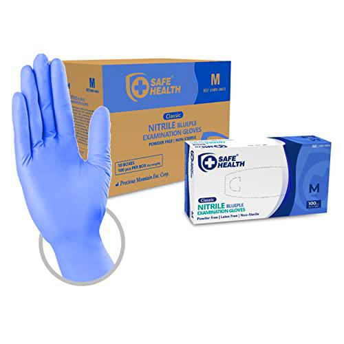 Safe Health Guantes Desechables de examen de Nitrilo Azul Púrpura Talla M | 1000 unidades | Sin polvo Sin látex | Certificado CE EN455 | Atención médica Alimentación | 3,5 Mil