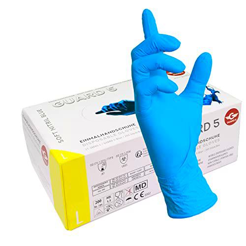 GUARD 5 - Caja de 200 unidades - guantes desechables de nitrilo azul en caja dispensadora