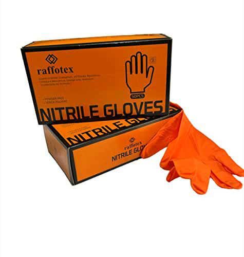 raffotex - Guantes Nitrilo Doble Espesor Naranjas, Negros