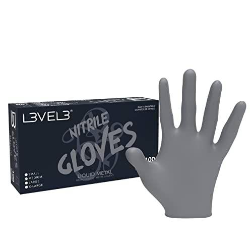 L3VEL3 Gloves-Guantes de nitrilo de Plata (100 Unidades