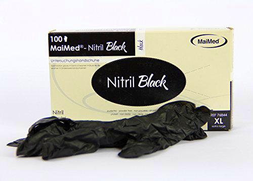 maimed nitrilo Black Negra Guantes de nitrilo desechables sin talco Guantes Guantes desechables XS - XL)