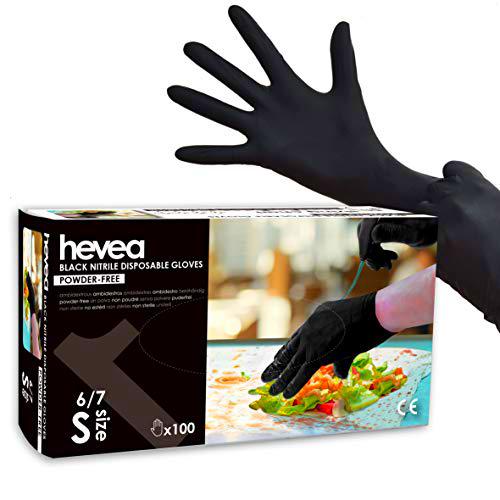 Hevea Guantes desechables de nitrilo negro, sin polvo